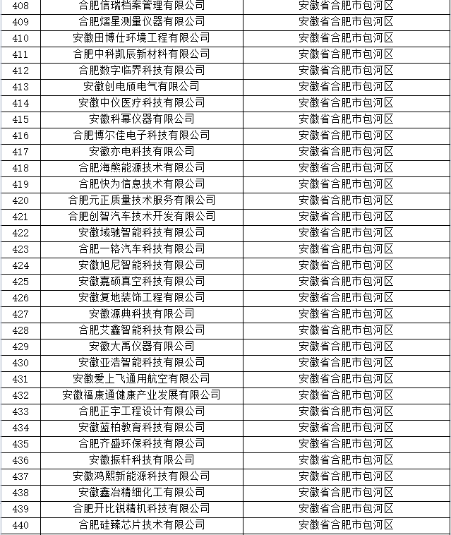 合肥市科技型中小企业名单