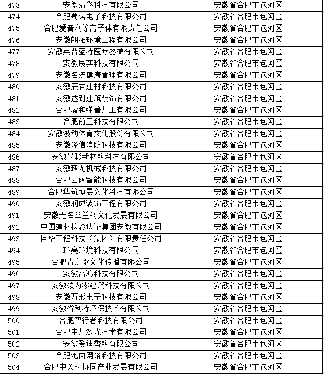 合肥市科技型中小企业名单